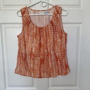 Chicos Orange Print Tank Top Size 1 Sleeveless Stretchy Medium Ruched Neck